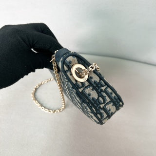 디올 오블리크 보우 체인 파우치 디올 오블리크 자카드 블루